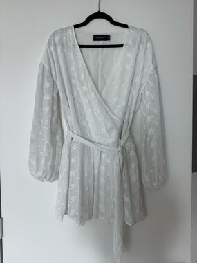 MINKPINK White Eyelet Wrap Mini Dress